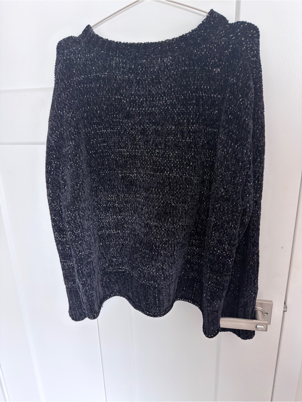Cynthia Rowley Black Metallic Thread Crewneck Sweater